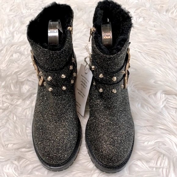 ROSS & SNOW Handmade in Italy leather sparkly gold goldtone studs ankle bootie - Picture 2 of 13